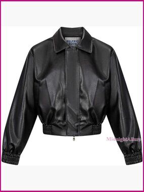 Cropped Faux Leather Bomber Jacket Y2K Streetwear Moto Biker Style